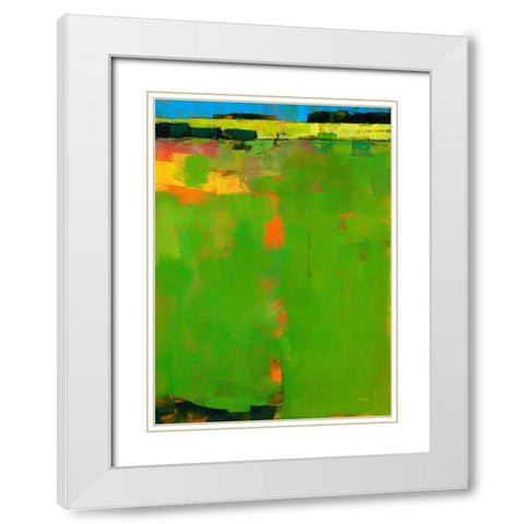 Green Field White Modern Wood Framed Art Print with Double Matting by Bailey, Paul