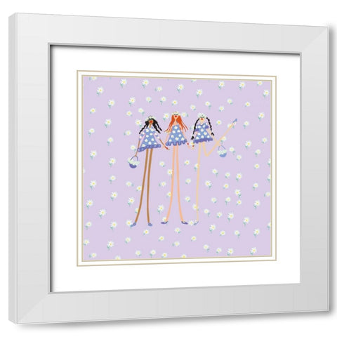 Flower Girls White Modern Wood Framed Art Print with Double Matting by Benchetrit, Caroline