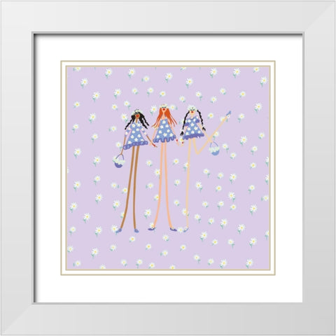 Flower Girls White Modern Wood Framed Art Print with Double Matting by Benchetrit, Caroline