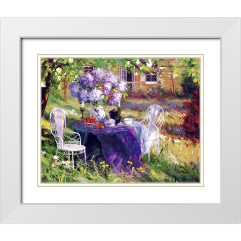 Lilac Tea Party White Modern Wood Framed Art Print with Double Matting by Benjamin