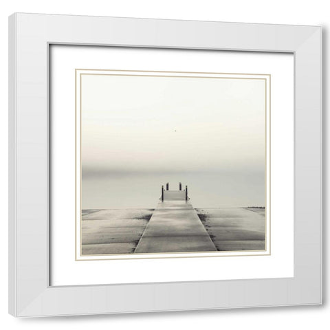 Pier and Seagull White Modern Wood Framed Art Print with Double Matting by Bell, Nicholas