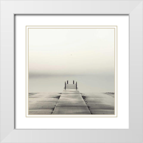 Pier and Seagull White Modern Wood Framed Art Print with Double Matting by Bell, Nicholas