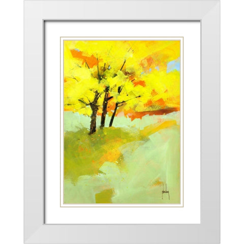 Autumn Trio White Modern Wood Framed Art Print with Double Matting by Bailey, Paul