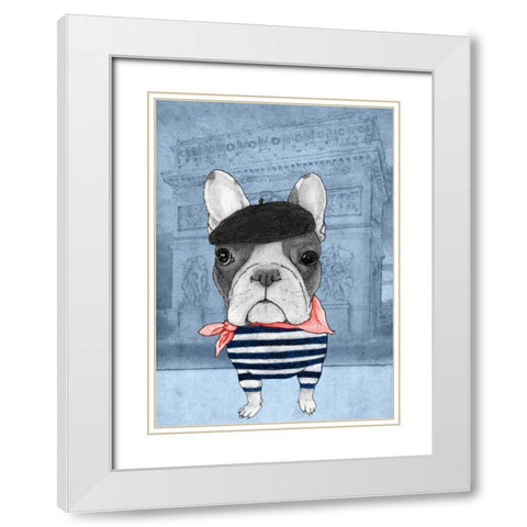 French Bulldog with Arc de Triomphe White Modern Wood Framed Art Print with Double Matting by Barruf