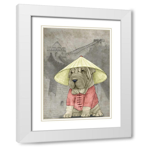 Shar Pei with the Great Wall White Modern Wood Framed Art Print with Double Matting by Barruf