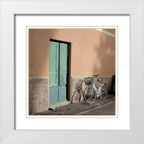 Liguria Bicycle White Modern Wood Framed Art Print with Double Matting by Blaustein, Alan