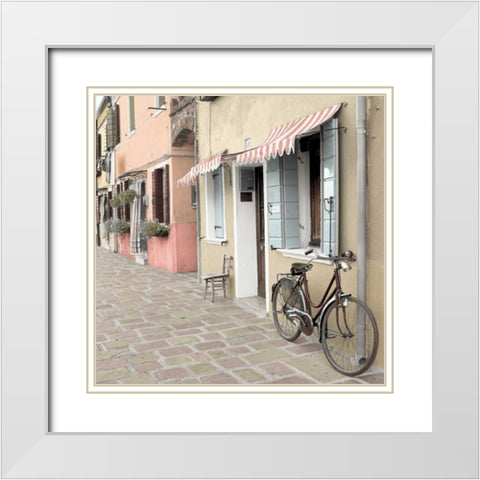 Venetian Bicycle White Modern Wood Framed Art Print with Double Matting by Blaustein, Alan