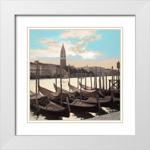 Campanile Vista with Gondolas White Modern Wood Framed Art Print with Double Matting by Blaustein, Alan