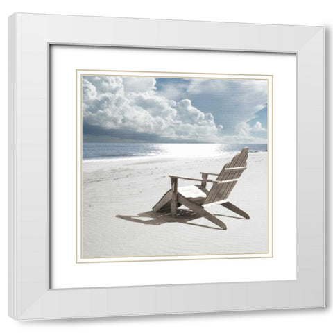Solitary Beach Chair White Modern Wood Framed Art Print with Double Matting by Bay, Noah