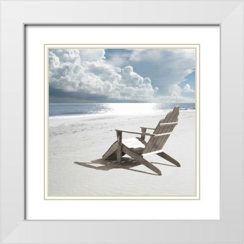 Solitary Beach Chair White Modern Wood Framed Art Print with Double Matting by Bay, Noah
