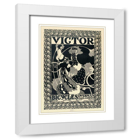 Victor Bicycles - vertical - monochrome White Modern Wood Framed Art Print with Double Matting by Bradley, William Henry