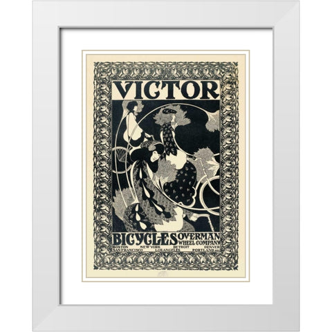 Victor Bicycles - vertical - monochrome White Modern Wood Framed Art Print with Double Matting by Bradley, William Henry