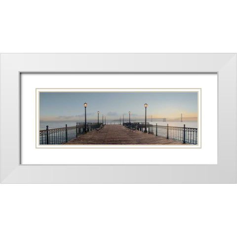 Pier with Bay Bridge Vista White Modern Wood Framed Art Print with Double Matting by Blaustein, Alan