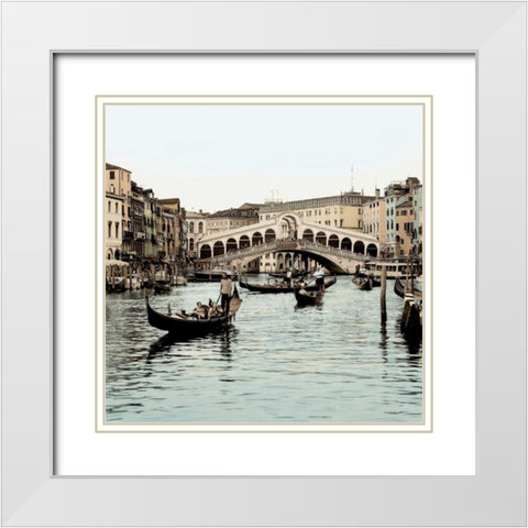 Ponte Rialto con Gondolas White Modern Wood Framed Art Print with Double Matting by Blaustein, Alan