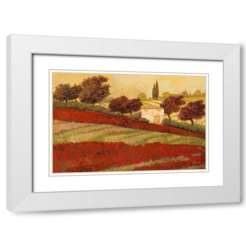 Papaveri Toscana I White Modern Wood Framed Art Print with Double Matting by Borelli, Guido