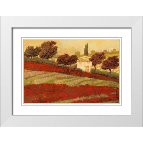 Papaveri Toscana I White Modern Wood Framed Art Print with Double Matting by Borelli, Guido