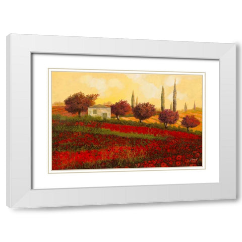 Papaveri Toscana II White Modern Wood Framed Art Print with Double Matting by Borelli, Guido