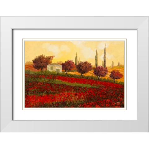 Papaveri Toscana II White Modern Wood Framed Art Print with Double Matting by Borelli, Guido