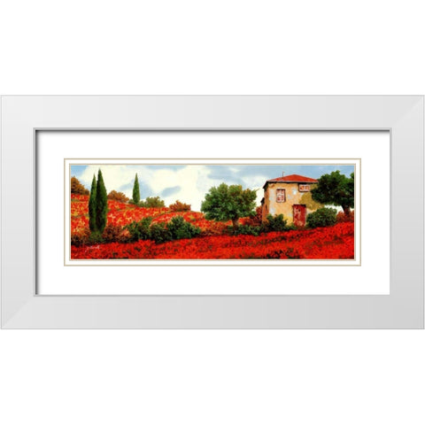I Papaveri Sulle Colline White Modern Wood Framed Art Print with Double Matting by Borelli, Guido