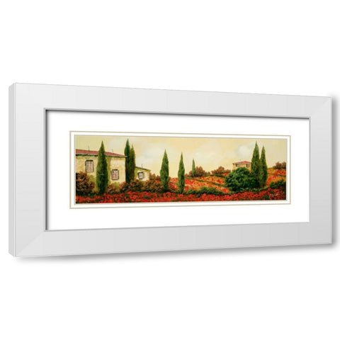Tre Case Tra I Papaveri White Modern Wood Framed Art Print with Double Matting by Borelli, Guido