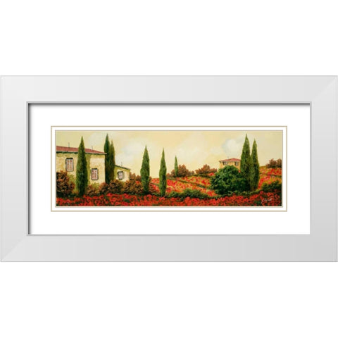 Tre Case Tra I Papaveri White Modern Wood Framed Art Print with Double Matting by Borelli, Guido