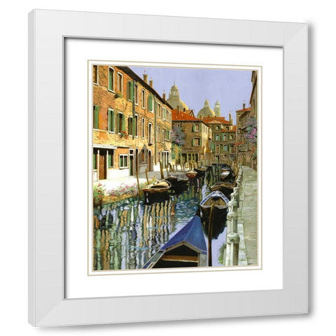 La Barche Sul Canale White Modern Wood Framed Art Print with Double Matting by Borelli, Guido