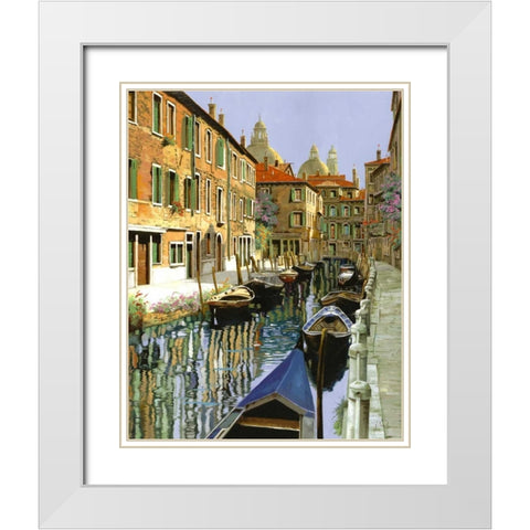 La Barche Sul Canale White Modern Wood Framed Art Print with Double Matting by Borelli, Guido