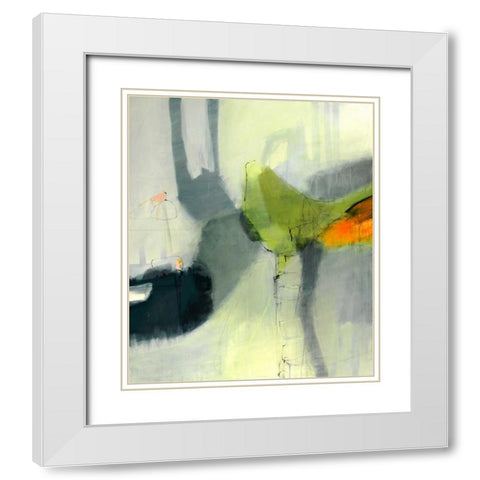 Green Bird White Modern Wood Framed Art Print with Double Matting by Brix, Sidsel