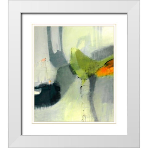 Green Bird White Modern Wood Framed Art Print with Double Matting by Brix, Sidsel