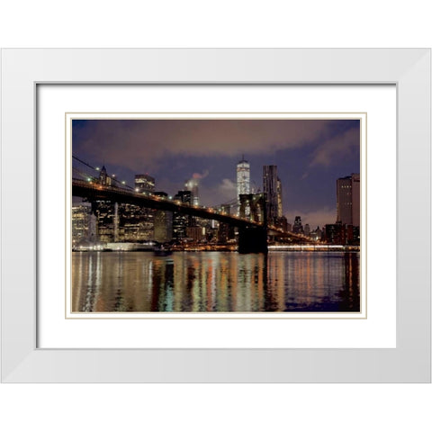 Brooklyn Bridge at Dawn White Modern Wood Framed Art Print with Double Matting by Blaustein, Alan