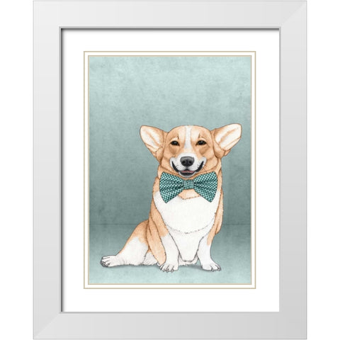 Corgi Dog White Modern Wood Framed Art Print with Double Matting by Barruf