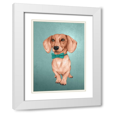 The Wiener Dog White Modern Wood Framed Art Print with Double Matting by Barruf