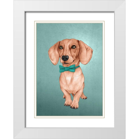 The Wiener Dog White Modern Wood Framed Art Print with Double Matting by Barruf