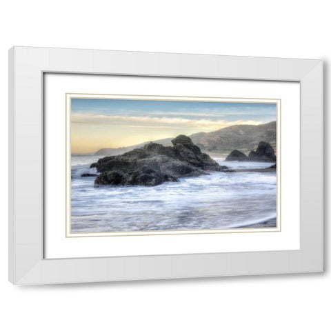 Crescent Beach Waves 4 White Modern Wood Framed Art Print with Double Matting by Blaustein, Alan