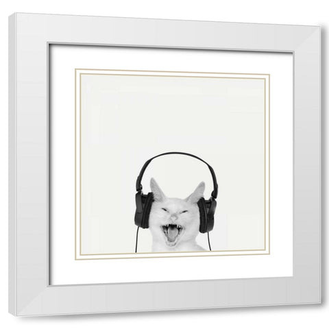Rockin Kitten White Modern Wood Framed Art Print with Double Matting by Bertelli, Jon