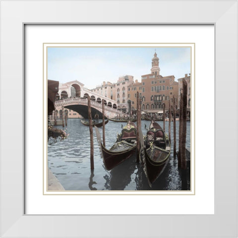 Rialto Bridge Gondolas White Modern Wood Framed Art Print with Double Matting by Blaustein, Alan