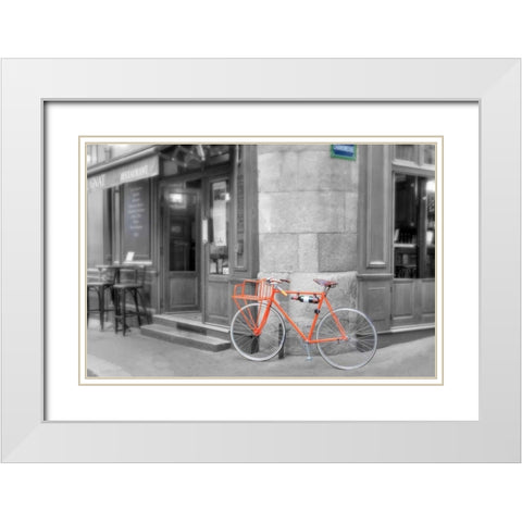 Orange Bicyclette White Modern Wood Framed Art Print with Double Matting by Blaustein, Alan