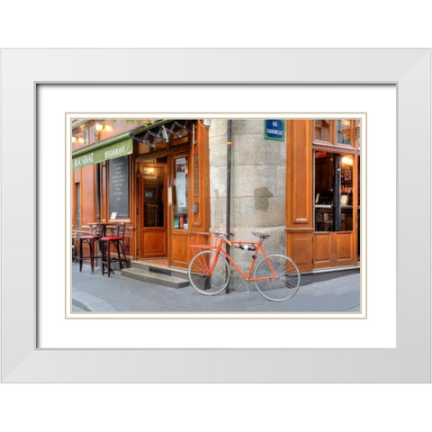 Orange Bicycle, Paris White Modern Wood Framed Art Print with Double Matting by Blaustein, Alan