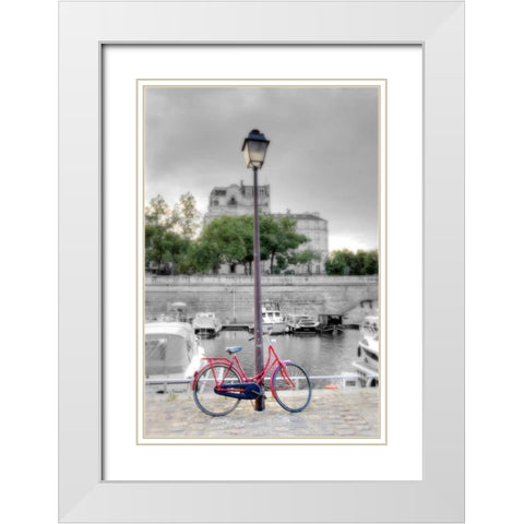 Bicycle St Martin Canal #1 White Modern Wood Framed Art Print with Double Matting by Blaustein, Alan