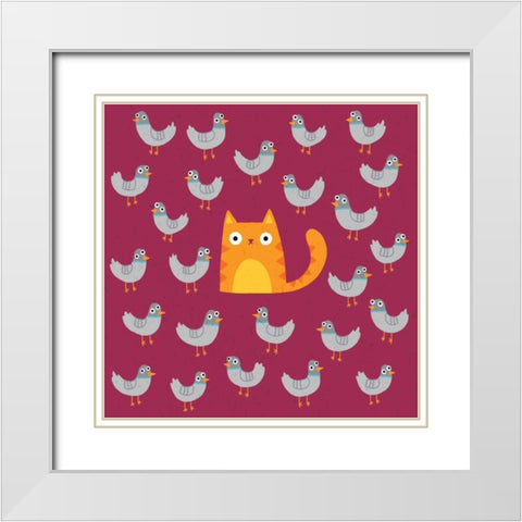 Cat amongst the Pigeons White Modern Wood Framed Art Print with Double Matting by Buxton, Michael