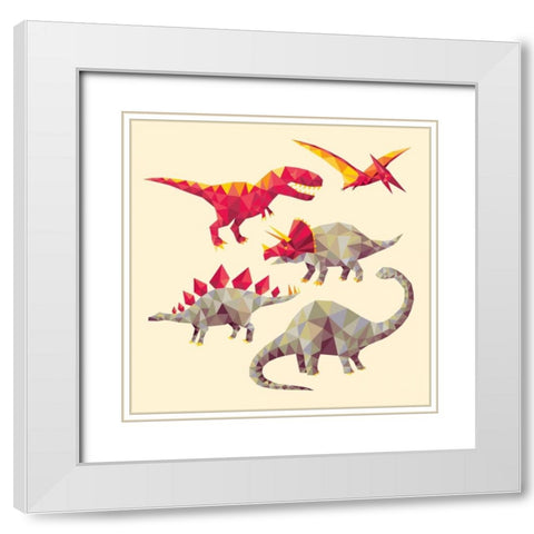 Geo Saurs White Modern Wood Framed Art Print with Double Matting by Buxton, Michael