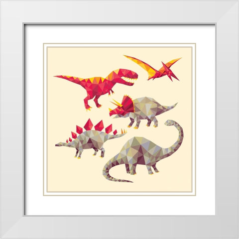 Geo Saurs White Modern Wood Framed Art Print with Double Matting by Buxton, Michael