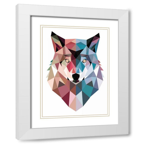 Geo Wolf White Modern Wood Framed Art Print with Double Matting by Buxton, Michael