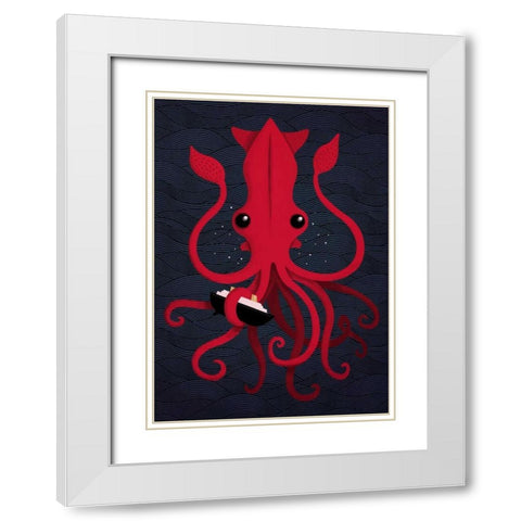 Kraken Attaken White Modern Wood Framed Art Print with Double Matting by Buxton, Michael