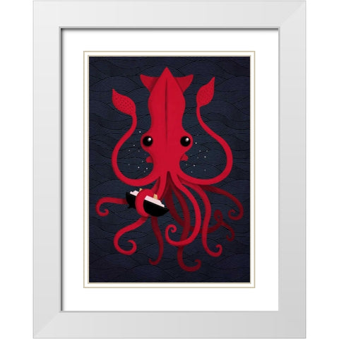 Kraken Attaken White Modern Wood Framed Art Print with Double Matting by Buxton, Michael