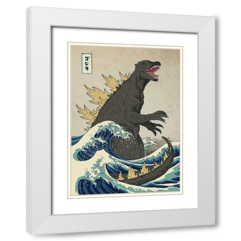 The Great Monster off Kanagawa White Modern Wood Framed Art Print with Double Matting by Buxton, Michael