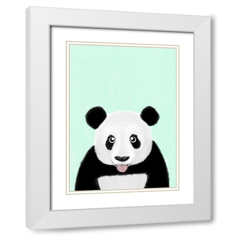 Cute Panda White Modern Wood Framed Art Print with Double Matting by Barruf