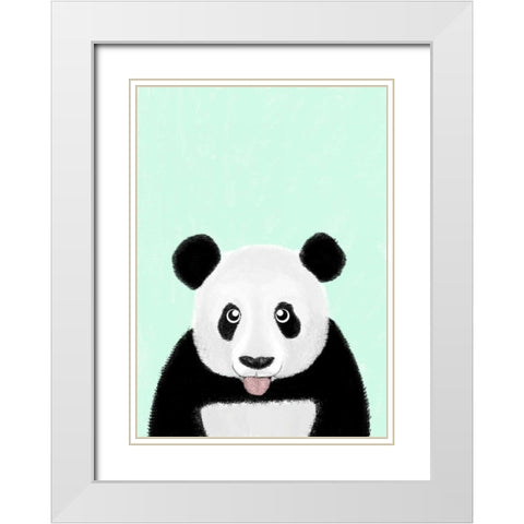 Cute Panda White Modern Wood Framed Art Print with Double Matting by Barruf