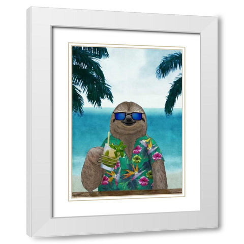 Sloth on Summer Holidays White Modern Wood Framed Art Print with Double Matting by Barruf