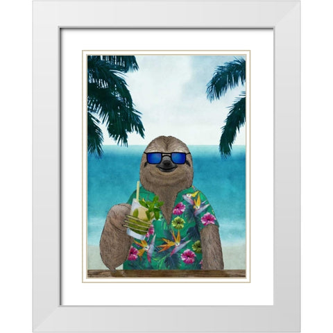 Sloth on Summer Holidays White Modern Wood Framed Art Print with Double Matting by Barruf